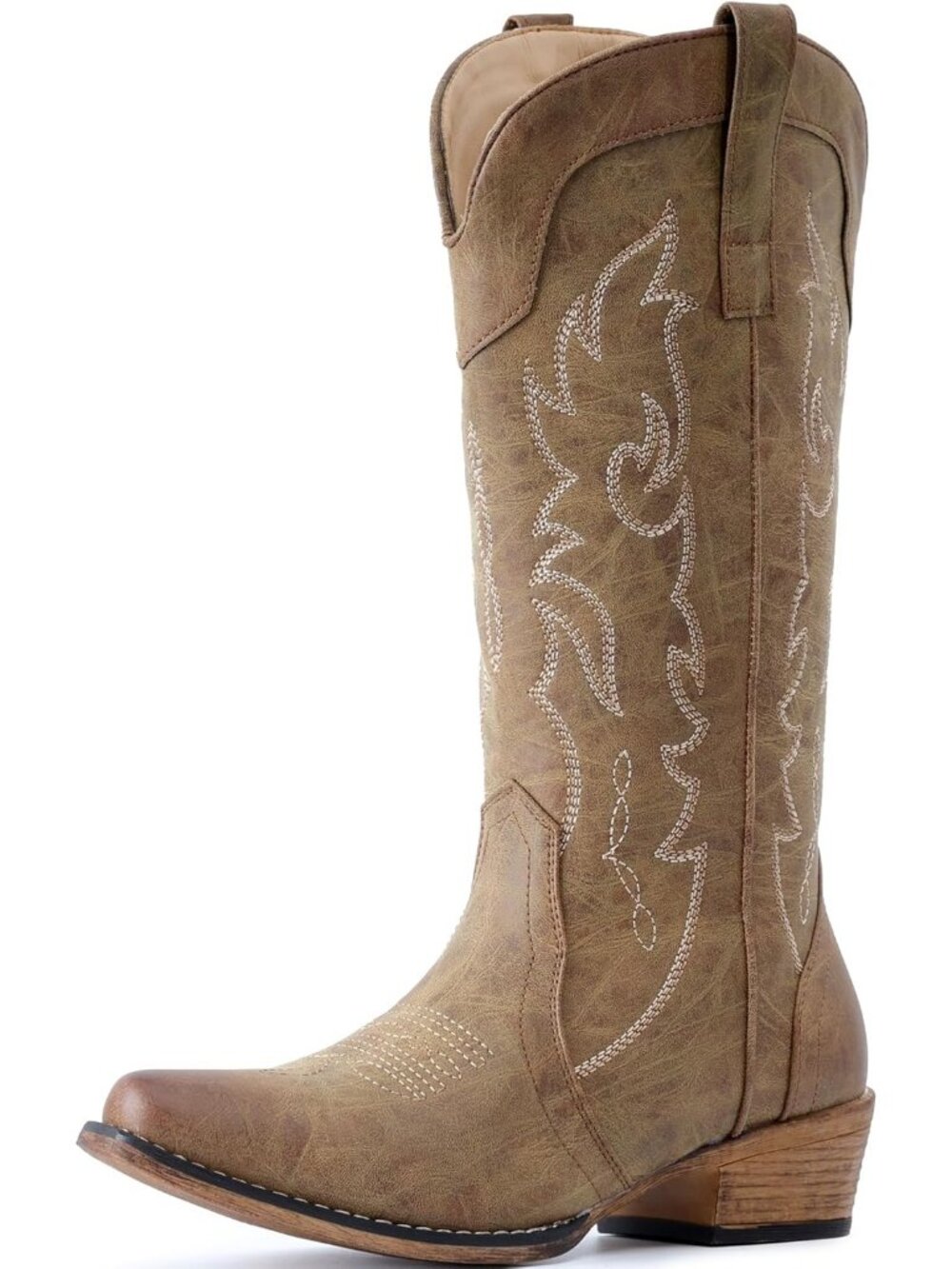 Women's Mid Calf Brown Fashion Cowgirl Boots with Embroidery Western Snip Toe - Picture 4 of 6